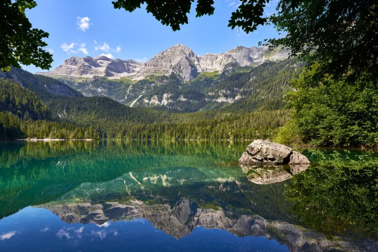 view of the lake of tove, lago in tovel in italy